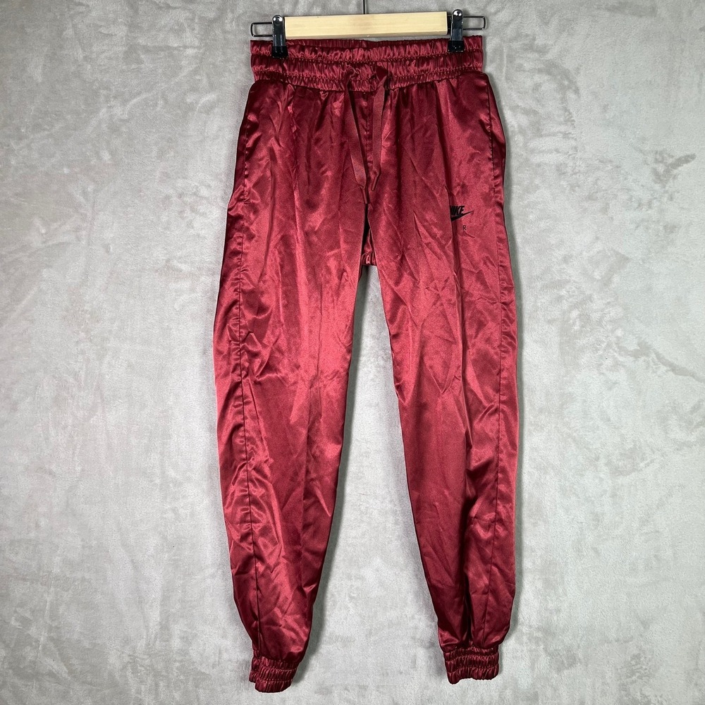 Nike AIR Jogger Track Pants XS Women Red Satin Court Athletic Hip Hop Blokette